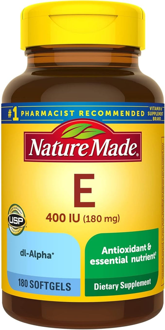 Nature Made Vitamin E 180 mg (400 IU) dl-Alpha, Dietary Supplement for Antioxidant Support, 180 Softgels, 180 Day Supply