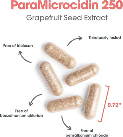 Allergy Research Group ParaMicrocidin 250 Supplement - Grapefruit Seed Extract 500mg, Supports Metabolic Function, Contaminant Free, Vegetarian Capsules - 120 Count
