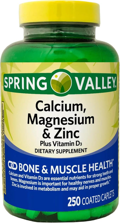 Calcium, Magnesium, Zinc & Vitamin D3. Spring Valley Calcium Magnesium with Plus Vitamin D3 Caplets Dietary Supplement, 250 Count Bundle with Luall's 45 Diabetes Decoded