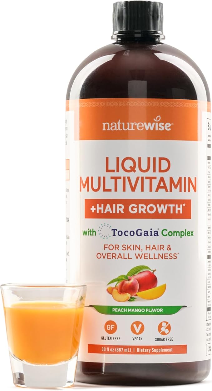 NatureWise Liquid Multivitamin Hair Growth for Women & Men + Clinically Proven Tocogaia®, Biotin, Vitamin D, E, B - Sugar Free Multivitamin for Hair Growth & Skin Elasticity - 30 fl oz[30 Servings]