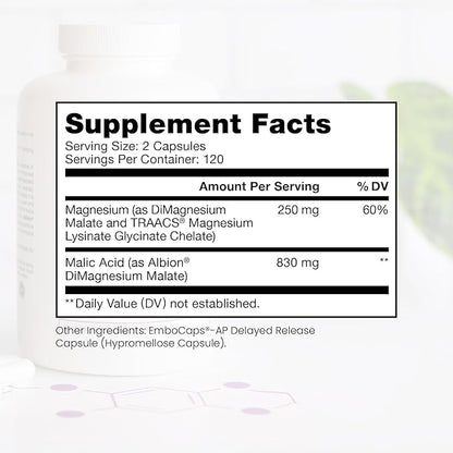 Pure TheraPro Rx Optimum Magnesium Lysinate Glycinate & Di-Magnesium Malate, Made in USA | 4 Month Supply | Chelated Magnesium for Maximum Absorption, Supports Bone Health & Energy, 240 Count