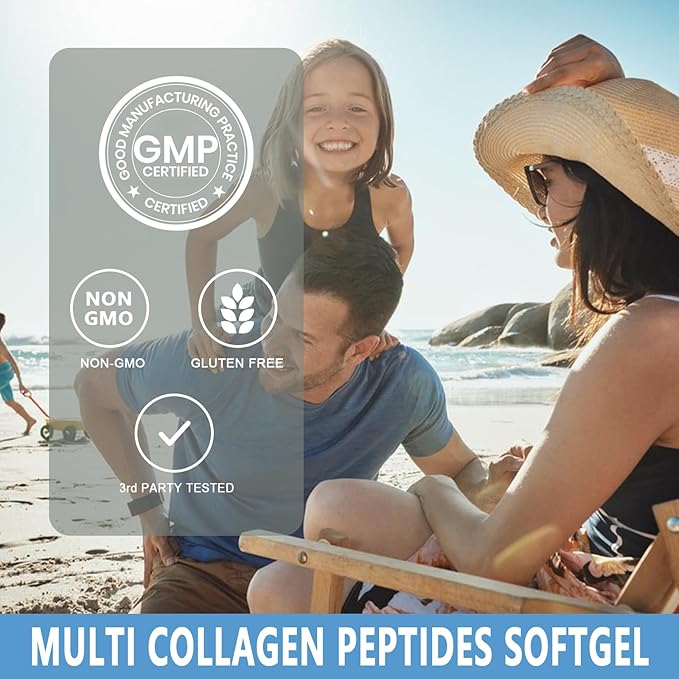 Collagen Peptides Softgels, Multi Collagen Peptides w/ Glucosamine Chondroitin MSM Biotin, Hydrolyzed Collagen Peptides Complex for Women Supports Skin Hair Nail Joints Bones Gut Health, Non-GMO