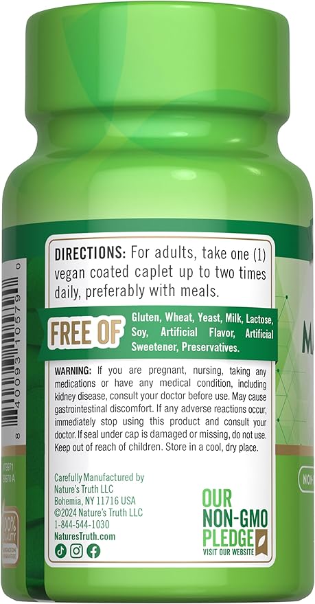 Nature's Truth Magnesium Supplement | 250 mg | 100 Caplets | Vegan, Non-GMO & Gluten Free