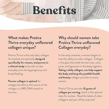 PROTIVA Thrive Collagen Powder for Women - 16 oz (450 g) Unflavored Everyday Collagen Peptide Powder Clinically Proven Safe for Pregnancy and Breastfeeding, May Help Reduce Stretch Marks