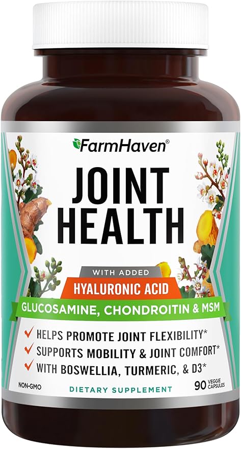 FarmHaven Glucosamine Chondroitin MSM with Boswellia, Turmeric| Added Hyaluronic Acid & Vitamin D3 | Promotes Joint & Muscle Health & Inflammation Response | Non-GMO & Gluten Free | 90 Capsules