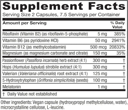 Vitanica SleepBlend - Sleep & Relaxation Support for Women - Herbal Supplements with Melatonin, Valerian Root, Vitamin B2 & B12 & Magnesium - Lady - 15 Vegan Caps