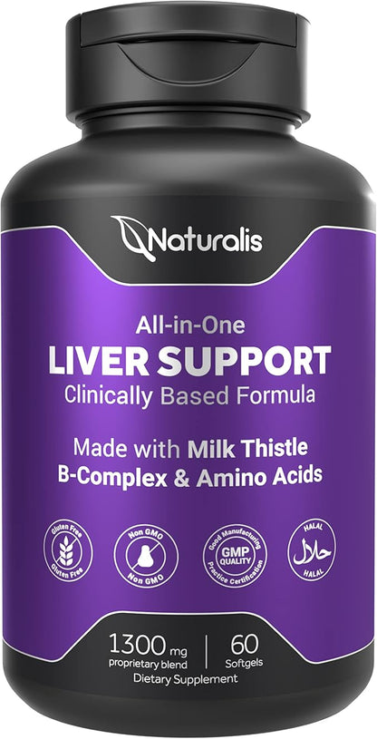 Silymarin Milk Thistle 1300mg Enhanced with B Complex & Amino Acids | 13-in-1 Liver Cleanse, Detox & Repair | 60 Liver Essential Softgels