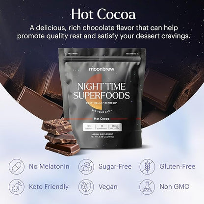 MoonBrew Nighttime Magnesium Hot Cocoa, Natural Sleep Aid Drink Mix for Adults - Calming Melatonin-Free Sleep Support - Sleepy Hot Chocolate Powder with L-Theanine, Chamomile & Zinc Glycinate