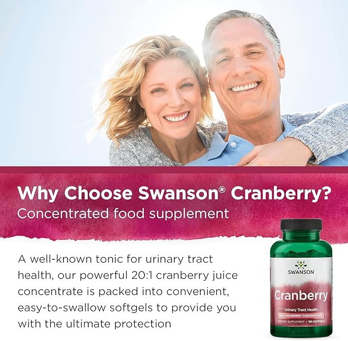 Swanson Cranberry - Supports Urinary Tract Health, Bladder Control & Promotes Healthy Kidney Function - Supplement Made with 20:1 Cranberry Juice Concentrate - (180 Softgels) 2 Pack