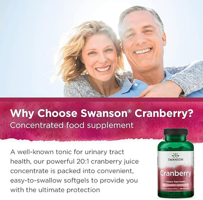 Swanson Cranberry - Supports Urinary Tract Health, Bladder Control & Promotes Healthy Kidney Function - Supplement Made with 20:1 Cranberry Juice Concentrate - (180 Softgels) 2 Pack