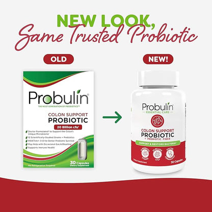 Probulin Colon Support Probiotic Supplement, Daily Gut, Digestive, and Immune Health Probiotics Capsules for Men and Women, 20 Billion CFU, Vegan, 30 Count Bottle