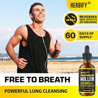HERBIFY Mullein Drops - Lung Cleanse - Leaf Extract - Powerful Mullein for Immune Support,Detox & Respiratory Support - Made in USA - Herbal Supplements - 4 Oz