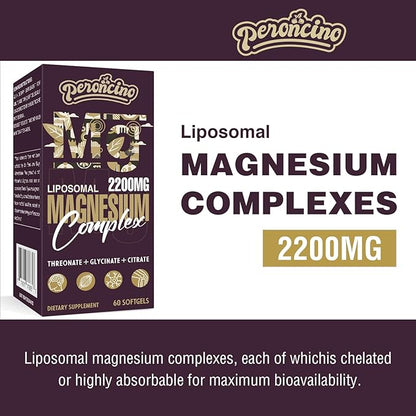 Liposomal Magnesium Complex 2200MG Softgels,Magnesium Threonate, Magnesium Glycinate, Magnesium Citrate, Three-in-one Supplement, Gluten Free, 60 Softgels (120 Count (Pack of 2))
