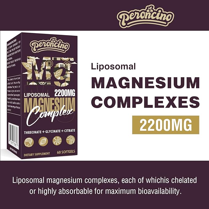 Liposomal Magnesium Complex 2200MG Softgels,Magnesium Threonate, Magnesium Glycinate, Magnesium Citrate, Three-in-one Supplement, Gluten Free, 60 Softgels (180 Count (Pack of 3))