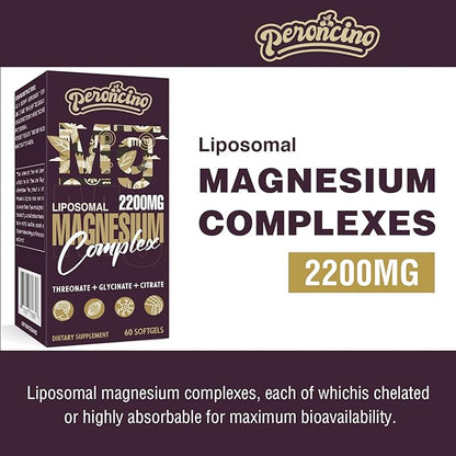Liposomal Magnesium Complex 2200MG Softgels,Magnesium Threonate, Magnesium Glycinate, Magnesium Citrate, Three-in-one Supplement, Gluten Free, 60 Softgels (180 Count (Pack of 3))