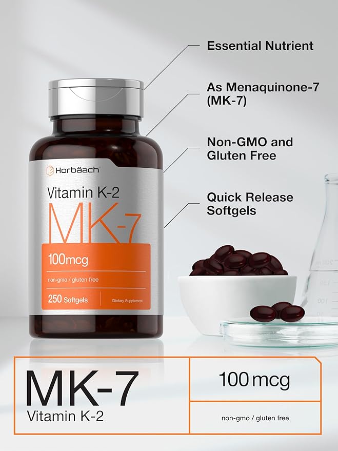Horbäach Vitamin K2 MK7 100mcg | 250 Softgels | Non-GMO, Gluten Free Supplement