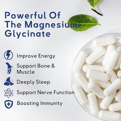 Magnesium Glycinate, 60 Day Magnesium Supplement, Highly Absorbable, Supports Muscle, Heart, Nerve Health, Boosts Metabolism, Non-GMO, Vegan, 120 Capsules