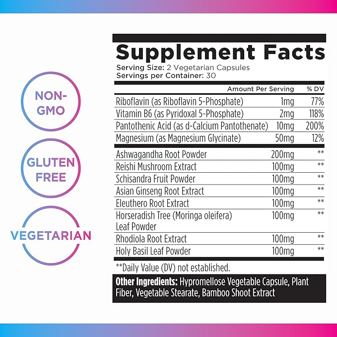 Livingood Daily De-Stress Relief Supplement, 60 Vegetarian Capsules - Reishi Mushroom & Ashwagandha Supplements Support Mood & Brain Function - Non-GMO, Gluten-Free, Allergen-Free, & Vegan