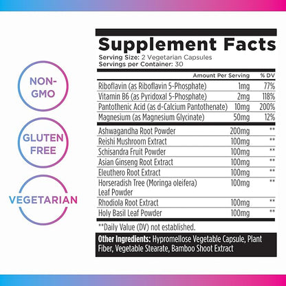 Livingood Daily De-Stress Relief Supplement, 60 Vegetarian Capsules - Reishi Mushroom & Ashwagandha Supplements Support Mood & Brain Function - Non-GMO, Gluten-Free, Allergen-Free, & Vegan