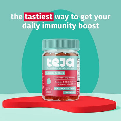 TEJA Immune Support Gummies for Teens with Vitamin D, VIT C, Zinc, and Acerola. Low Sugar Supplement, Daily Immunity Multivitamin for Age 12-17 Teenagers to Adults. 30 Gummies