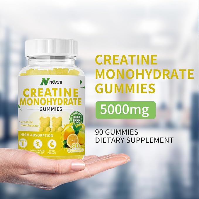Creatine Monohydrate Gummies 5000mg for Men & Women, Chewables Creatine Monohydrate for Muscle Strength, Muscle Builder, Energy Boost, Pre-Workout Supplement-90 Lemon Gummies