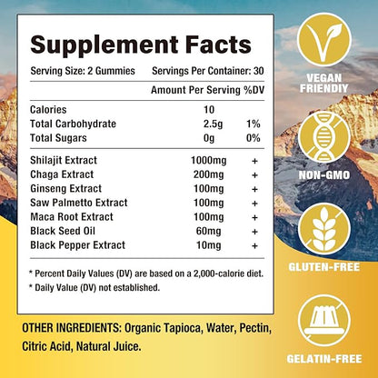 2 Packs Shilajit Gummies with 85+ Trace Minerals Supplement, Shilajit for Men & Women - 120 Mixed Berry Flavored Gummies