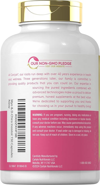 Carlyle Myo-Inositol & D-Chiro Inositol Supplement | 2060mg | 150 Capsules | Non-GMO, Gluten Free Complex