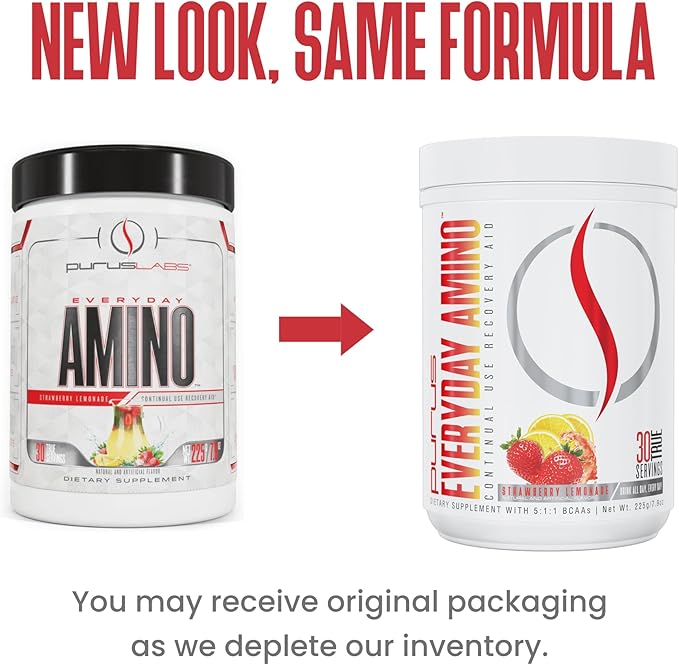 Purus Labs Everyday Amino BCAA Powder | Amino Acids for Muscle Hydration & Recovery | Sugar Free & Gluten Free | 30 Servings (Strawberry Lemonade)