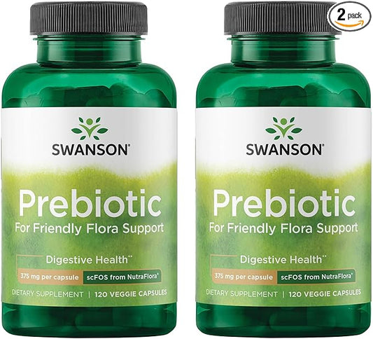 Swanson Prebiotic Capsules - Promotes Friendly Flora Support & Overall Digestive Health - Prebiotic Fiber Promoting Gut Health & Immune Support - (120 Veggie Capsules, 750mg Each) 2 Pack