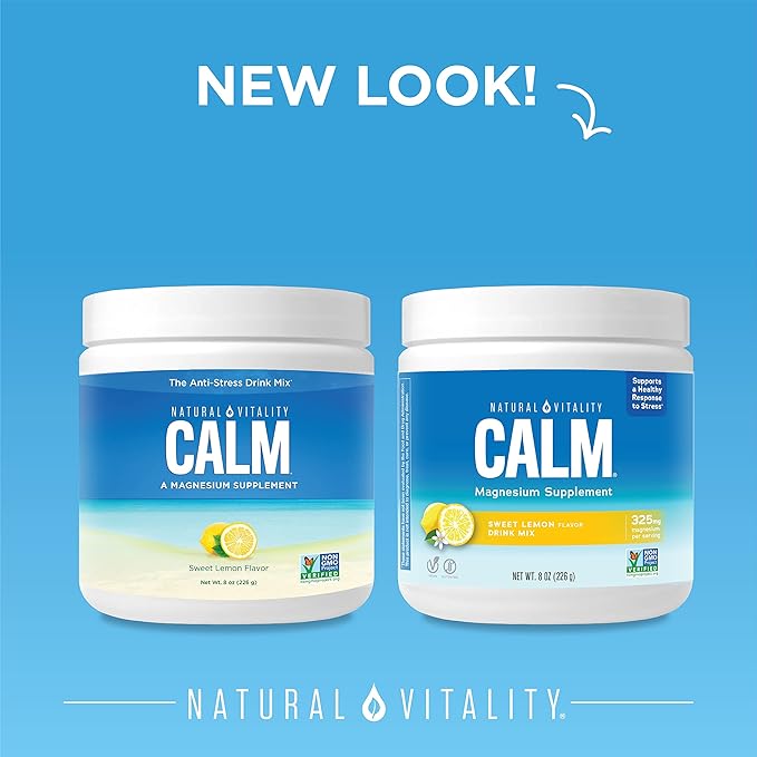 Natural Vitality Calm, Magnesium Supplement, Anti-Stress Drink Mix Powder, Gluten Free, Vegan, & Non-GMO, Sweet Lemon, 8 oz