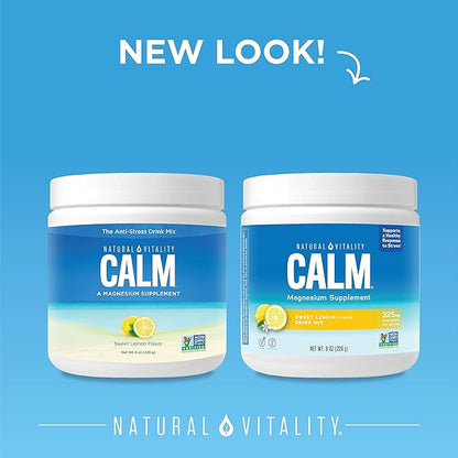 Natural Vitality Calm, Magnesium Supplement, Anti-Stress Drink Mix Powder, Gluten Free, Vegan, & Non-GMO, Sweet Lemon, 8 oz
