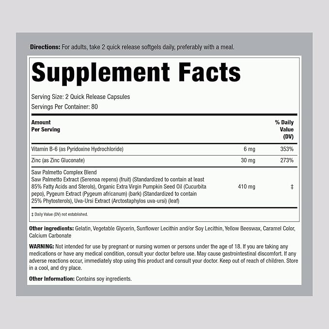 Piping Rock Saw Palmetto Extract | 160 Softgels | 410mg | Therapeutic Grade | Non-GMO, Gluten Free