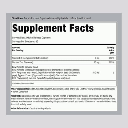 Piping Rock Saw Palmetto Extract | 160 Softgels | 410mg | Therapeutic Grade | Non-GMO, Gluten Free
