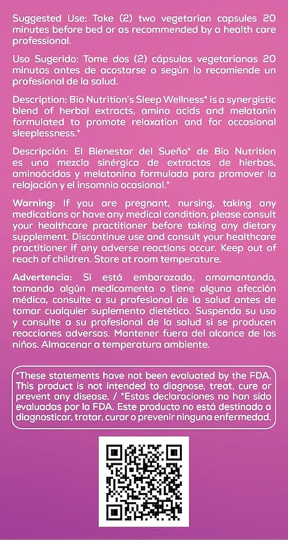 Bio Nutrition Sleep Wellness 60 Vegetarian Capsules | Wild Lettuce Extract | Supports Relaxation | Promotes a Better Sleep Cycle | May Assist with Stress Relief