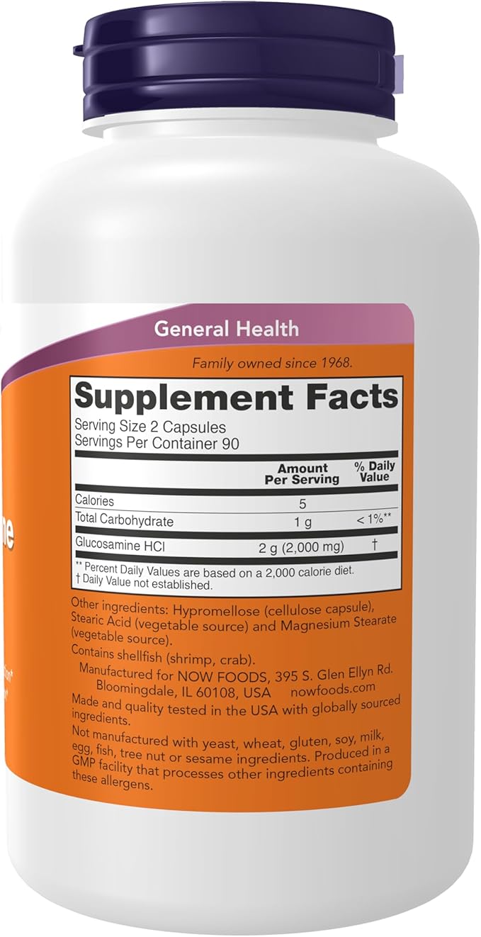 NOW Foods Supplements, Glucosamine '1000', with UL Dietary Supplement Certification, 1 g Per Capsule, 180 Veg Capsules