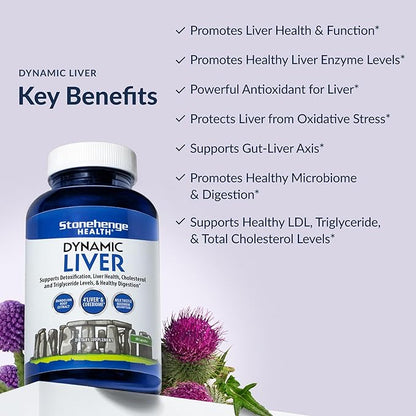 Stonehenge Health Dynamic Liver Supplement, Supports Detoxification, Liver Health, Cholesterol and Triglyceride Levels, & Healthy Digestion*, 60 Capsules