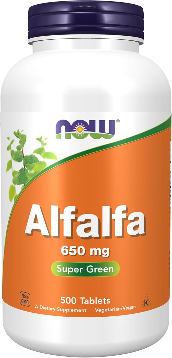 NOW Foods Supplements, Alfalfa 650 mg source of Vitamin K, Green Superfoods, 500 Tablets