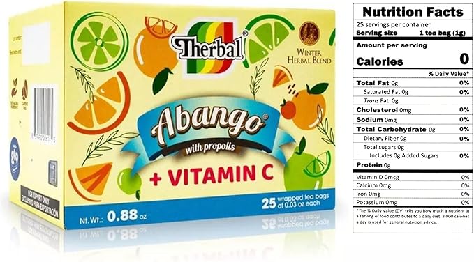 Abango Propóleo y Equinácea Té Vitamina C(Abango with Propolis Echinacea Tea w/Vitamin C) Natural 25 Tea Bags + 2 Cough Drop Trays (8 Individually Wrapped Drops Each) Herbal Dietary Supplement