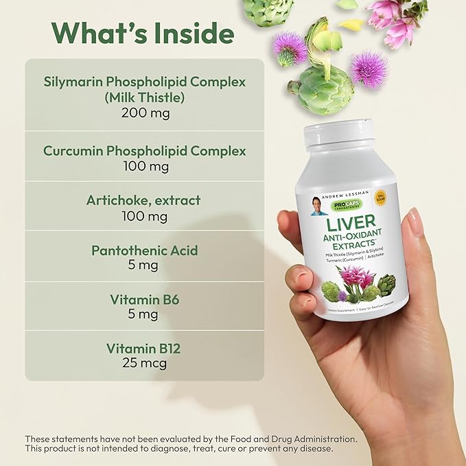 ANDREW LESSMAN Liver Anti-Oxidant Extracts 60 Capsules - Supports The Hard-Working Tissues of The Liver, Promotes Optimum Liver Health and Function. Milk Thistle, Turmeric and Artichoke Extracts