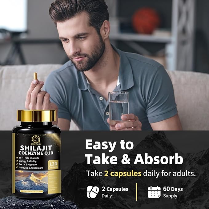 Shilajit for Men & Women with Sea Moss & Ashwagandha,12 in 1 Himalayan Shilajit Supplements Capsules with Coenzyme Q10, Fulvic Acid & Humic Acid, Lion's Mane, Support Energy & Immunity, 120 Counts