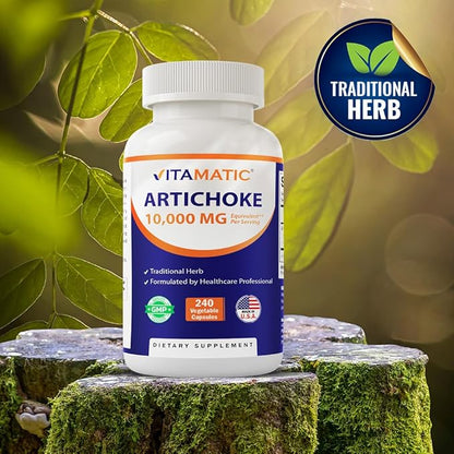 Vitamatic Artichoke Extract Vegetable Capsules 1000mg 240 Count - 10:1 Extract 1000 mg - Non-GMO, Gluten Free Supplement - Made in The USA