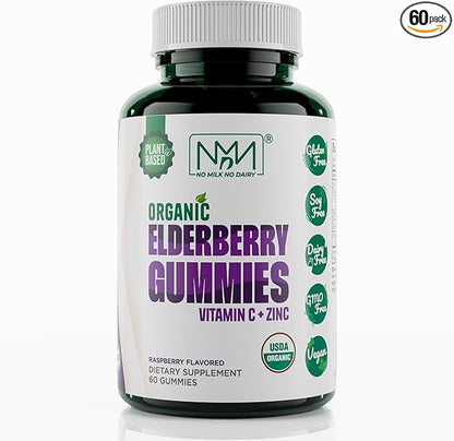 Organic Elderberry Gummies with Zinc and Vitamin C | Immune Boosting Sambucus Elderberry Rich in Antioxidants | Plant Based, Gluten Free, 60 Vegan Gummies