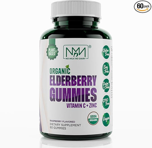 Organic Elderberry Gummies with Zinc and Vitamin C | Immune Boosting Sambucus Elderberry Rich in Antioxidants | Plant Based, Gluten Free, 60 Vegan Gummies