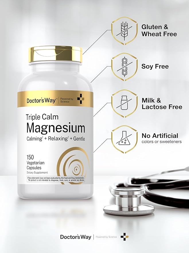 Doctor's Way Triple Magnesium Complex | 150 Capsules | Citrate, Glycinate, & Malate Supplement | Vegetarian, Non-GMO, Gluten Free Formula