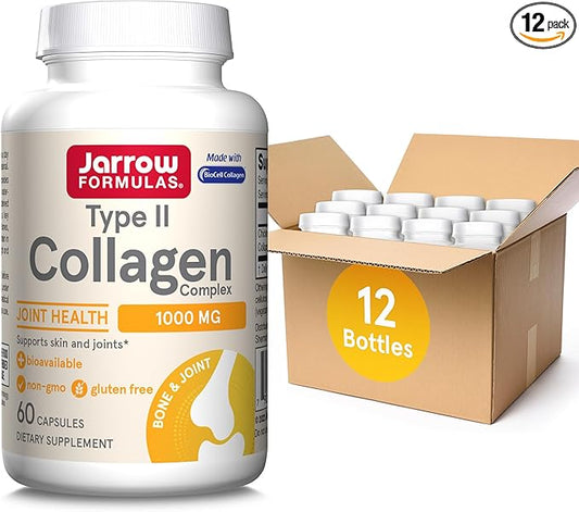 Jarrow Formulas Type II Collagen Complex 1000 mg Supplements, Supports Skin and Joint Health, 60 Capsules, 30 Day Supply(Pack of 12)