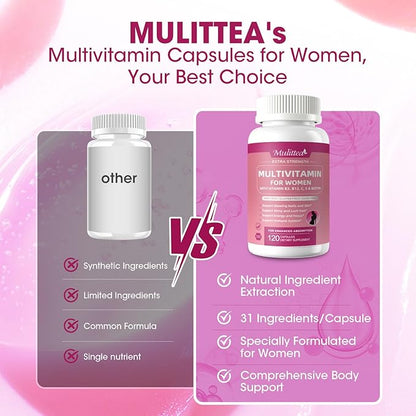 Multivitamin for Women-Hair, Skin and Nails Vitamins for Women-Methylated Multivitamin-Vitamins A,C,D,E, Biotin, Folic Acid-Bloom Energy and Help Focus-with 30+ Nutrients-120 Count
