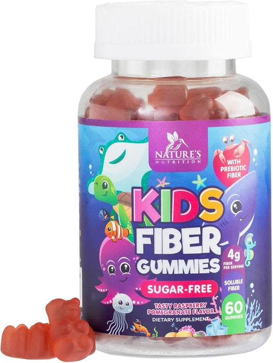 Kids Fiber Gummies – Sugar-Free Prebiotic Fiber Supplement Supports Digestion, Regularity, & Immune Health – 4g Plant-Based Fiber, Raspberry Flavor – Vegan, Gluten-Free Gummy Bears – 60 Gummies