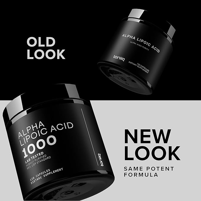 Toniiq 1000mg Ultra High Strength Alpha Lipoic Acid Capsules - Highly Purified 99%+ USP Standard - 120 Capsules ALA Supplement