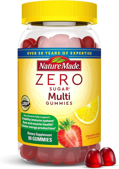 Nature Made Zero Sugar Multivitamin Gummies, Daily Nutritional Support Vitamin Supplements, Aspartame Free, 90 Sugar Free Gummies, 45 Day Supply
