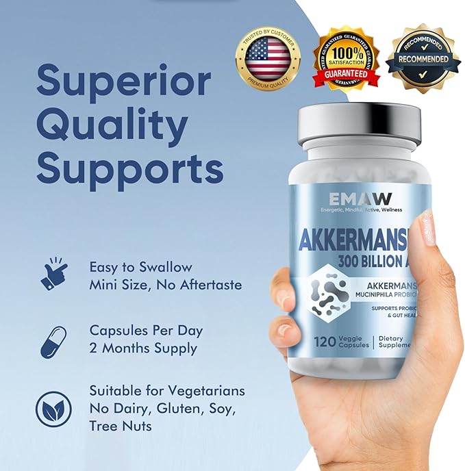 300 Billion AFU Akkermansia Probiotic 120 Capsules, GLP-1 Supplement for GLP-1 Increases, Digestive Enhances, Immune & Overall Health Supports, Daily Probiotic Supplies for Women & Men